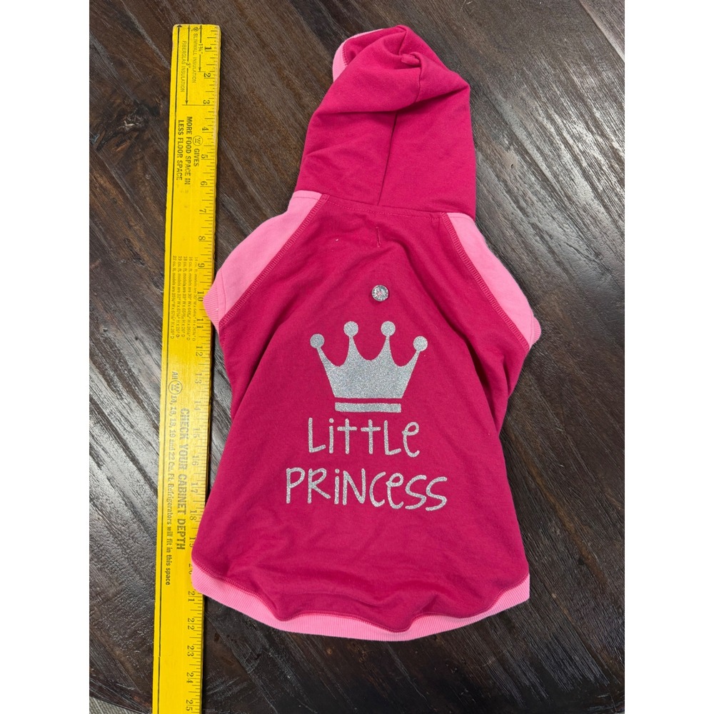 Top Paw Pink Little Princess Dog Hoodie Silver Glitter Crown Size Large Pet Coat